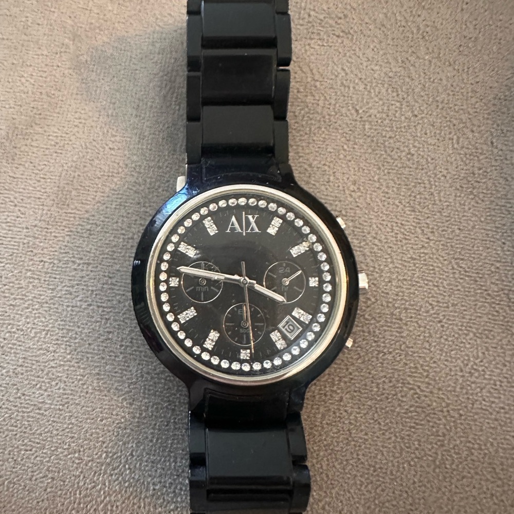Armani Exchange Women's Black Watch with Crystal Accents